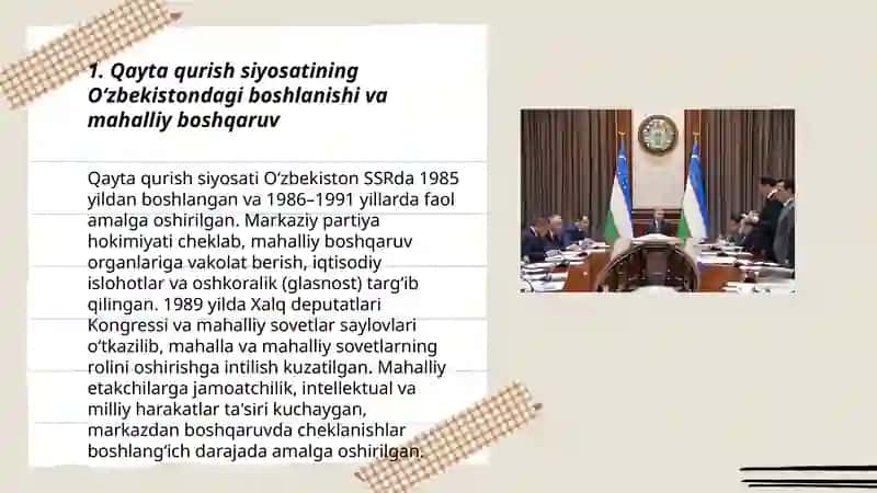 “Qayta qurish” yillarida O‘zbekistondagi ijtimoiy-siyosiy vaziyat 3