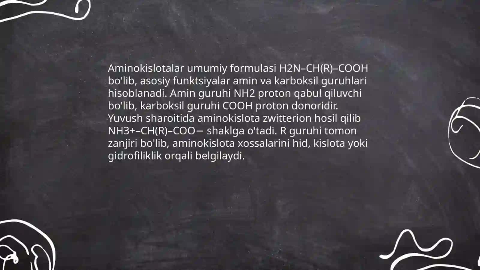 Aminokislotalar:organizmdagi oqsillar tarkibiy qismi 3