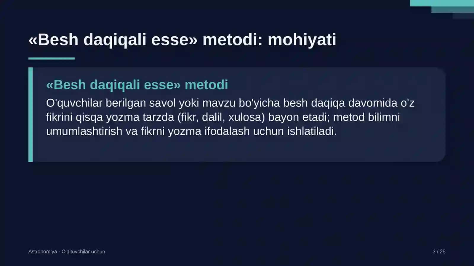 astronomiya darslarida besh daqiqali esse metodidan foydalanish 1123 3
