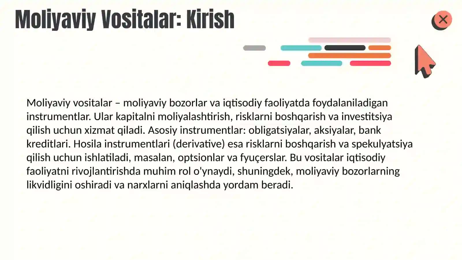 Moliyaviy vositalar: asosiy va hosila(derivative) instrumentlar 3