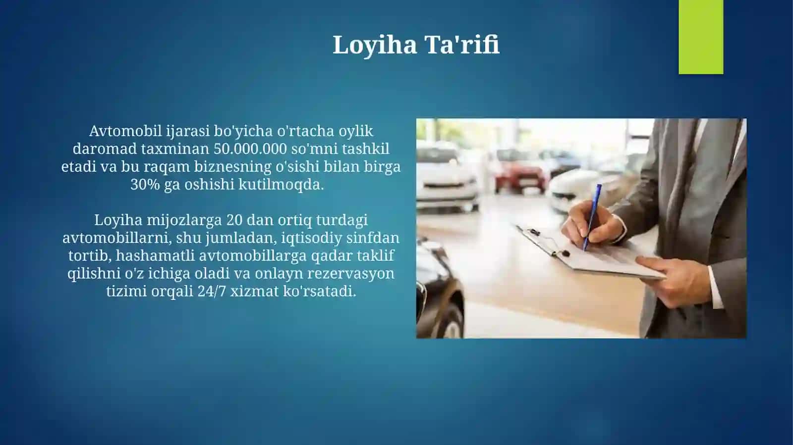Avtomobil ijaraga berish. Loyiha ishi 3