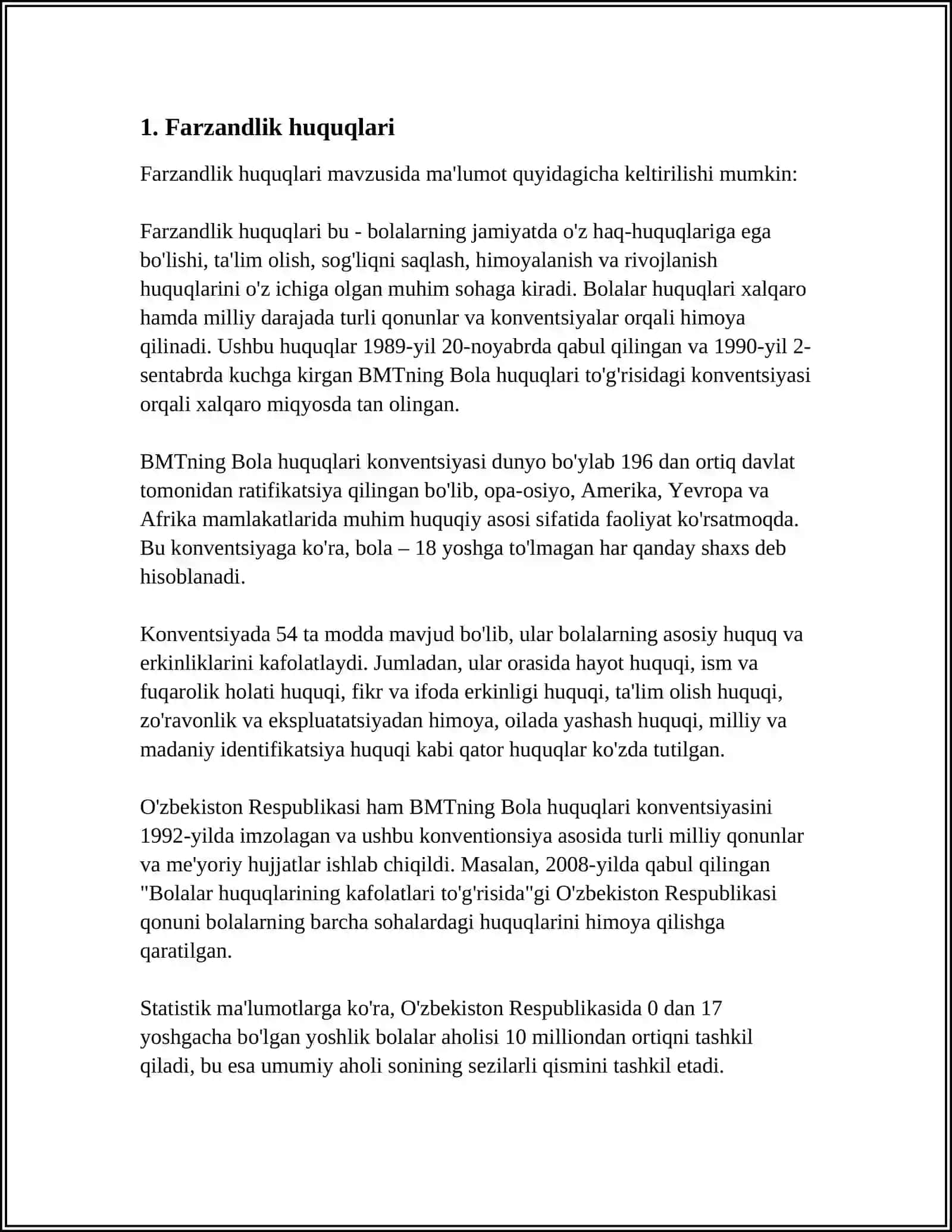 YUNESKO TASHKILOTINING BOLALAR HUQUQLARINI HIMOYA QILISH TO'G'RISIDAGI KONVENSIYA 3