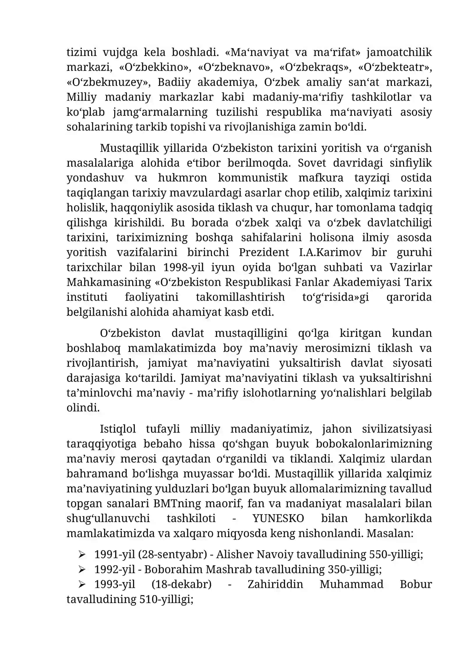 Mustaqillik yillarida O‘zbekistondagi ma’naviy va madaniy taraqqiyot 3