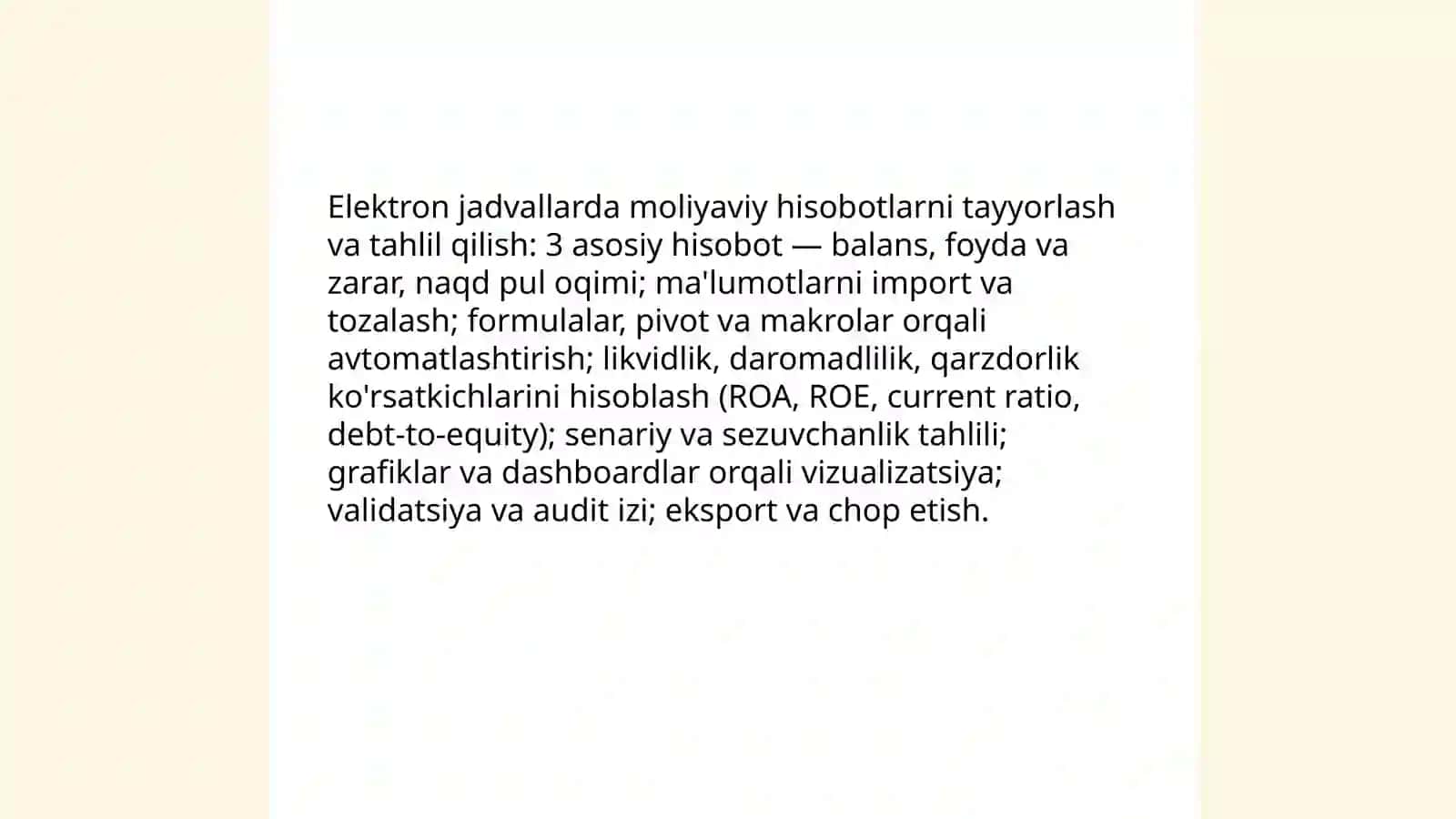Iqtisodiyot va moliya sohasidagi amaliy vazifalarni yechish uchun elektron jadvallardan foydalanish 3