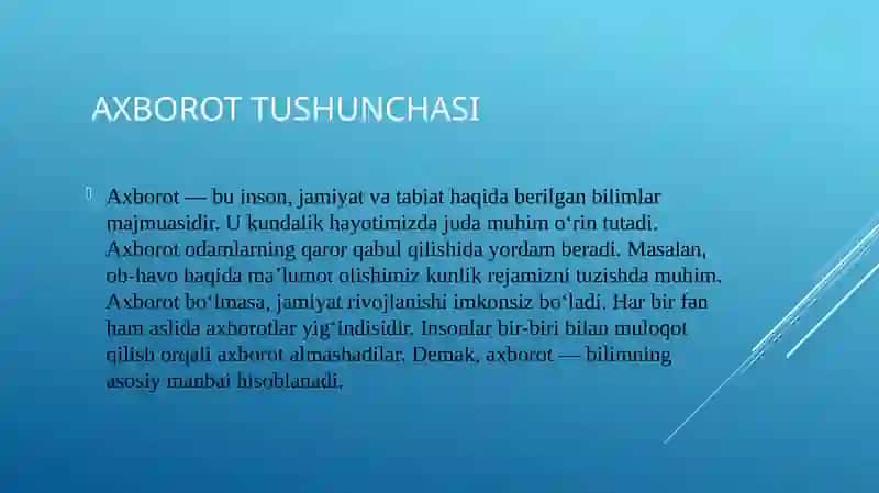 Taqdimoq Ahborot mavzusi bo`yicha 3