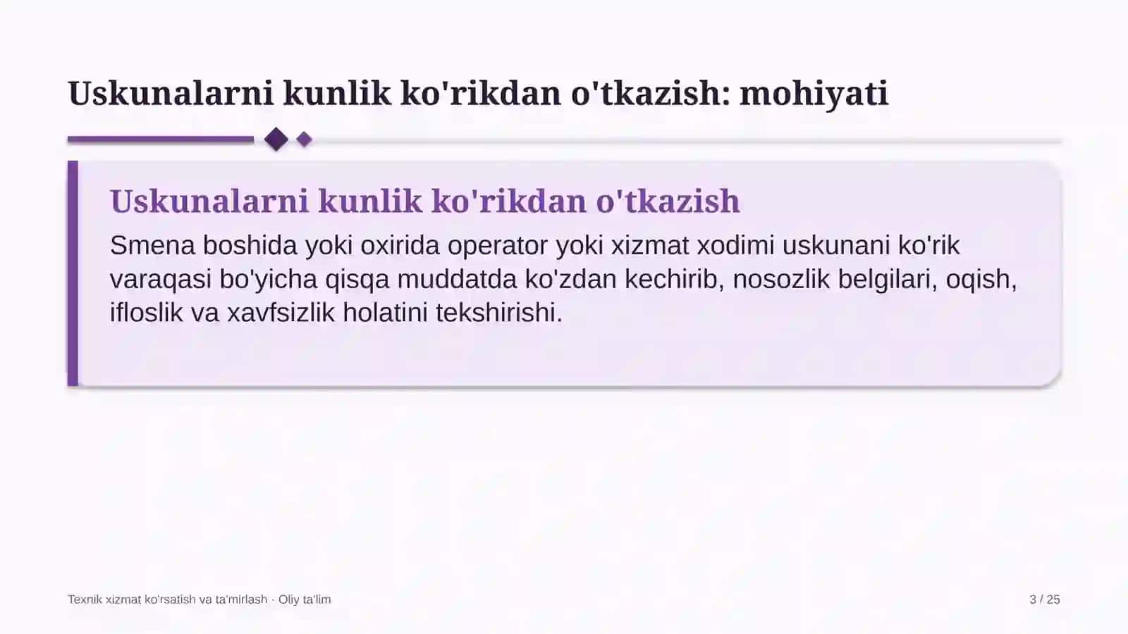 geologiya qidiruv ishlarida uskunalarni kunlik ko'rikdan o'tkazish 5114 3