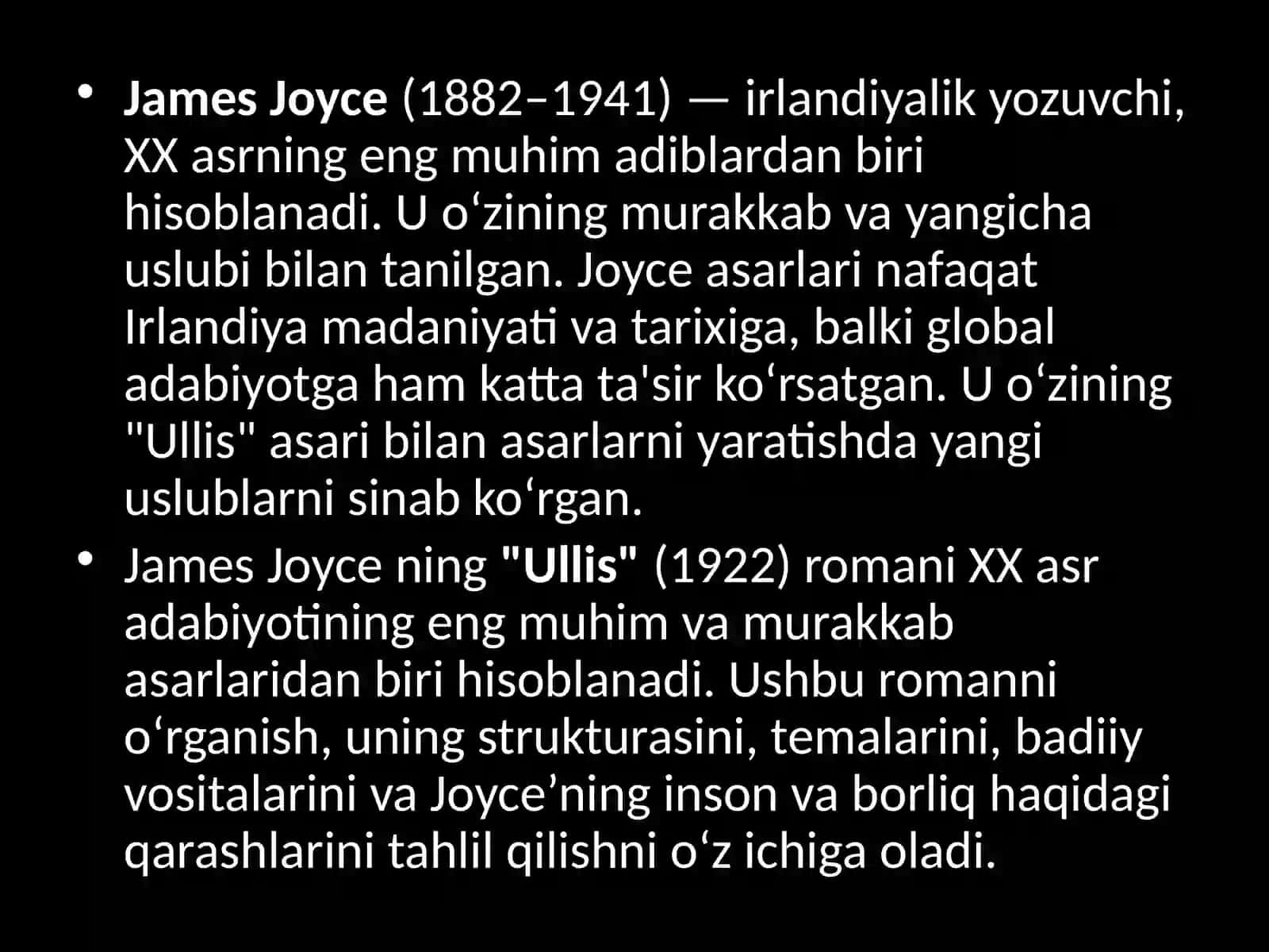 J. Joysning “Ullis”, Frans Kafkaning “Jarayon” asarlarida ekzistensializm talqini 3