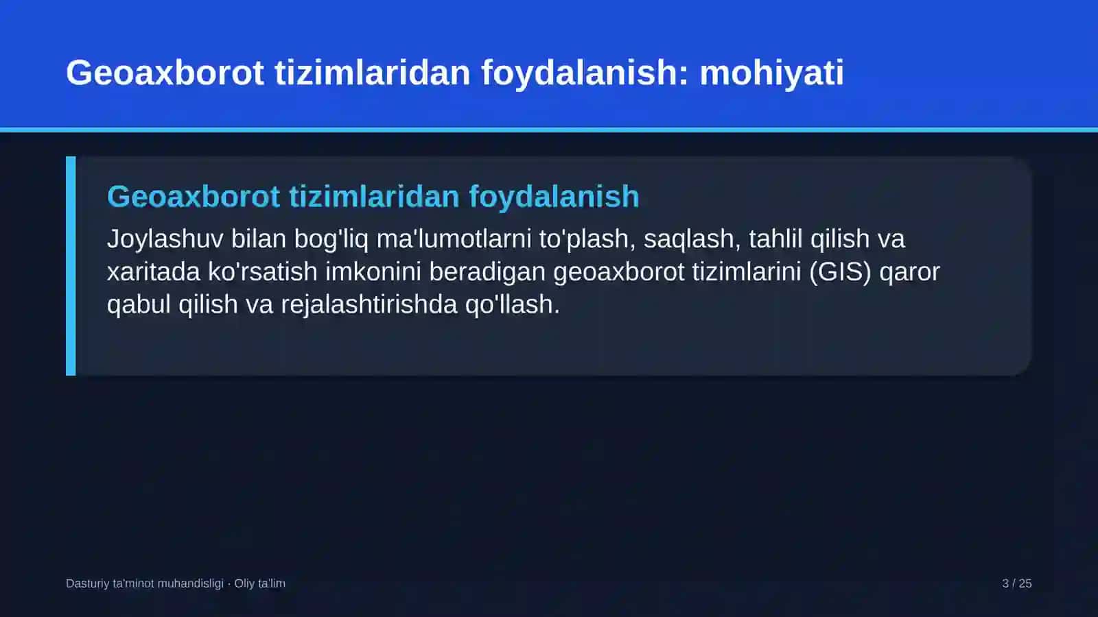 DASTURIY TA'MINOT MUHANDISLIGI · OLIY TA'LIM 3