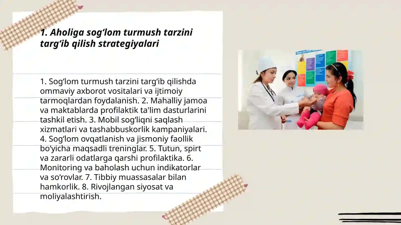 Sog‘lom turmush tarzini shakllantirish bo‘yicha aholiga axborot etkazish usullari, olib borilgan ishlarni monitoring qilish va baholash 3