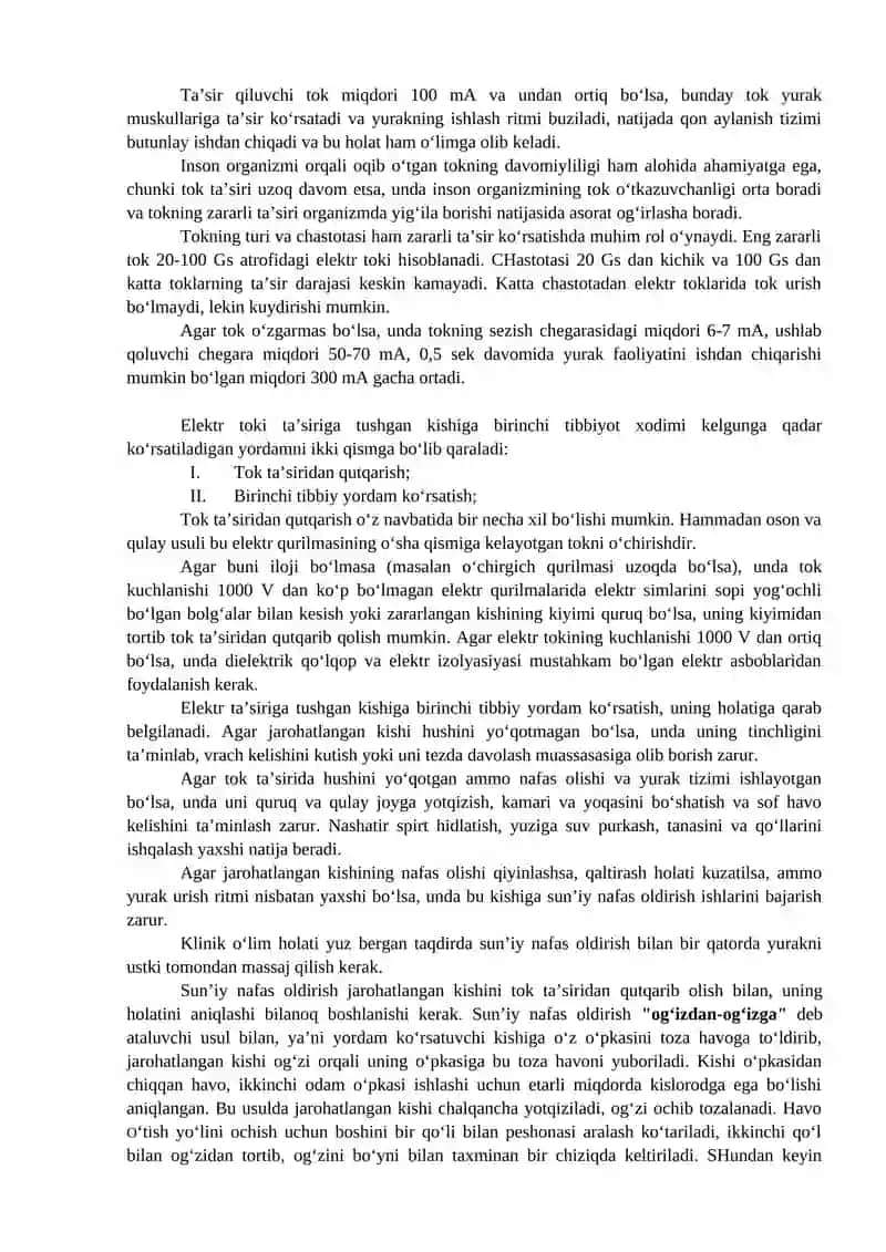 ELEKTR VA TEXNIKA XAFSIZLIGI BO’YICHA TUSHUNCHALAR.FANNING TAVSIFI VA TASNIFI.OPTIK NURLAR VA ULARNI BOSHQA TUR ENERGIYALARGA AYLANISHI. 3