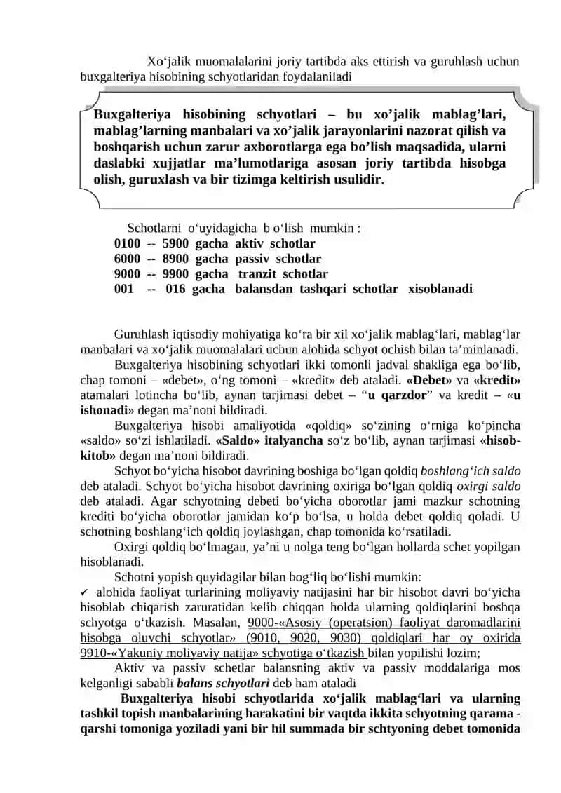 2-mavzu: BUXGALTERIYA BALANSI, SCHYOTLAR TIZIMI VA IKKI YOQLAMA YOZUV 3