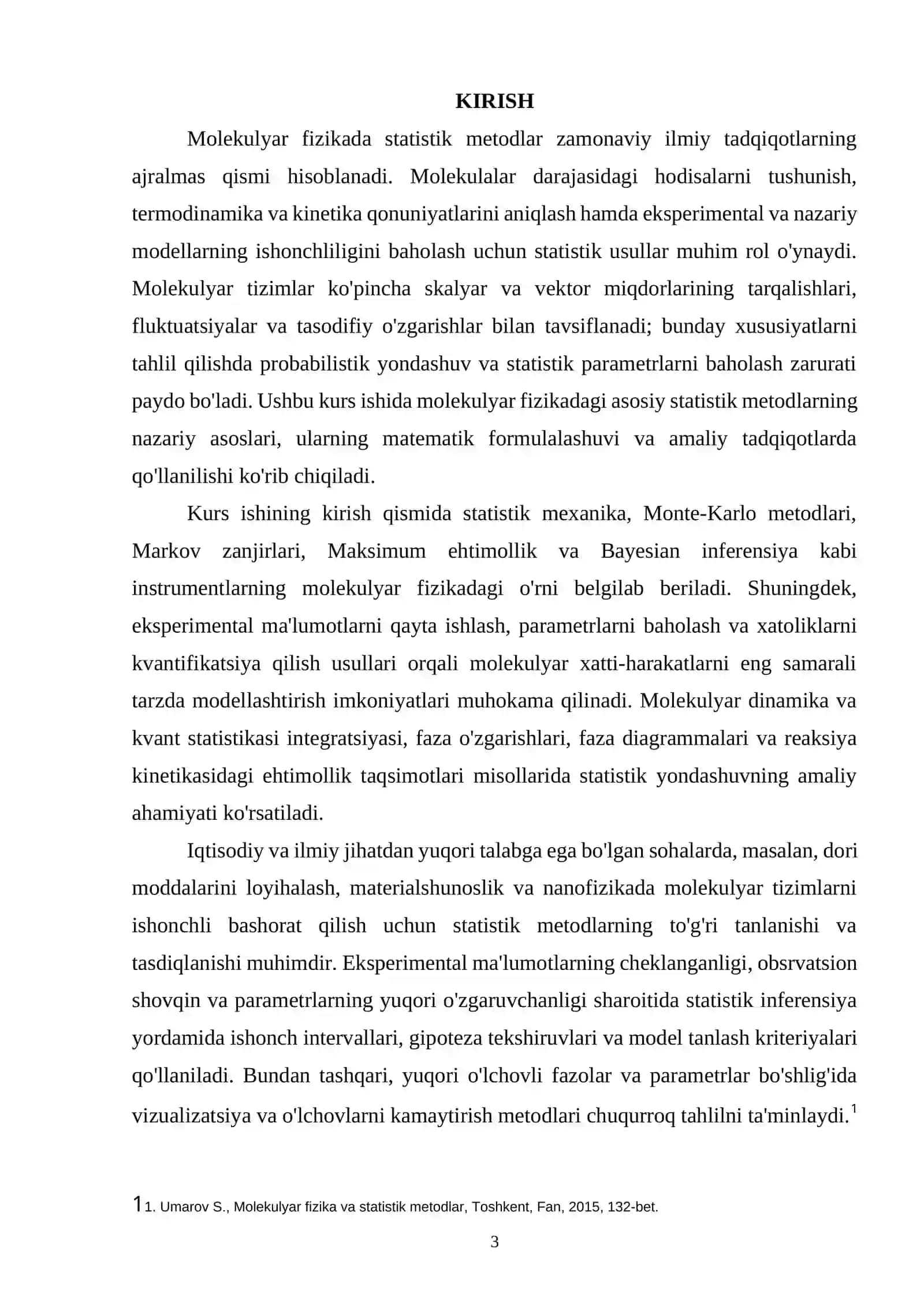 MOLEKULYAR FIZIKADA STATISTIK METODLARNING ILMIY TADQIQOTLARDA QO'LLANILISHI 3