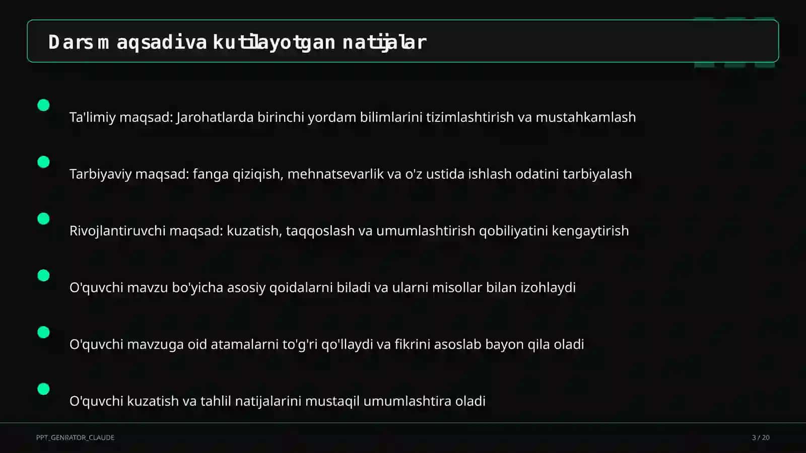 Jarohatlarda birinchi yordam (9-sinf) 3