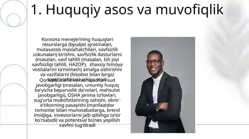 Mehnat muxofazasi hizmatini uyushtirishda korxona rahbarining huquq va vazifalari 3