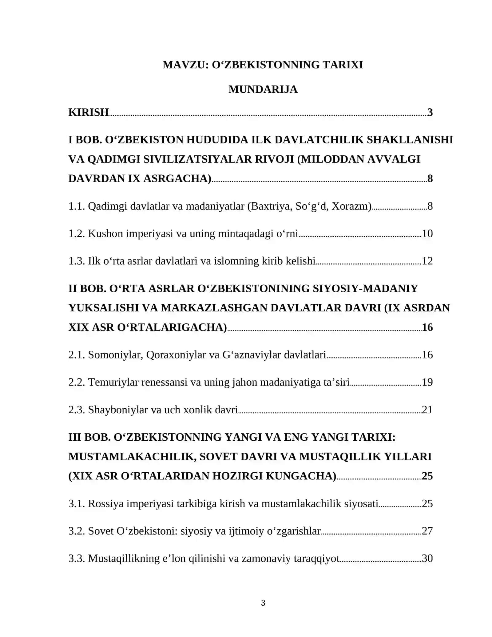 O'ZBEKISTONNING TARIXI 3