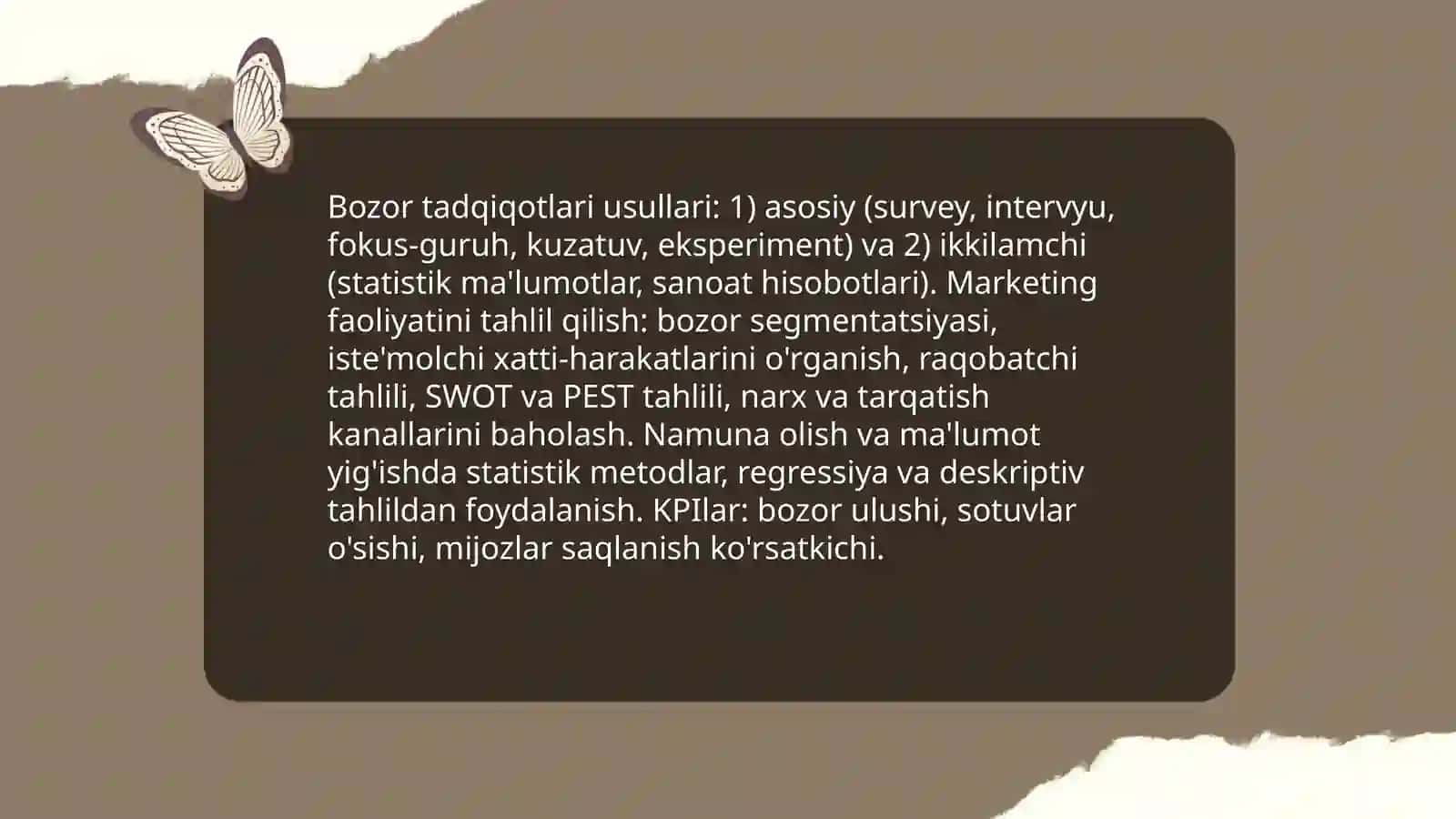 Bozor tadqiqotlari usullari va xoʻjalik subyektlari marketing faoliyatini tahlili 3