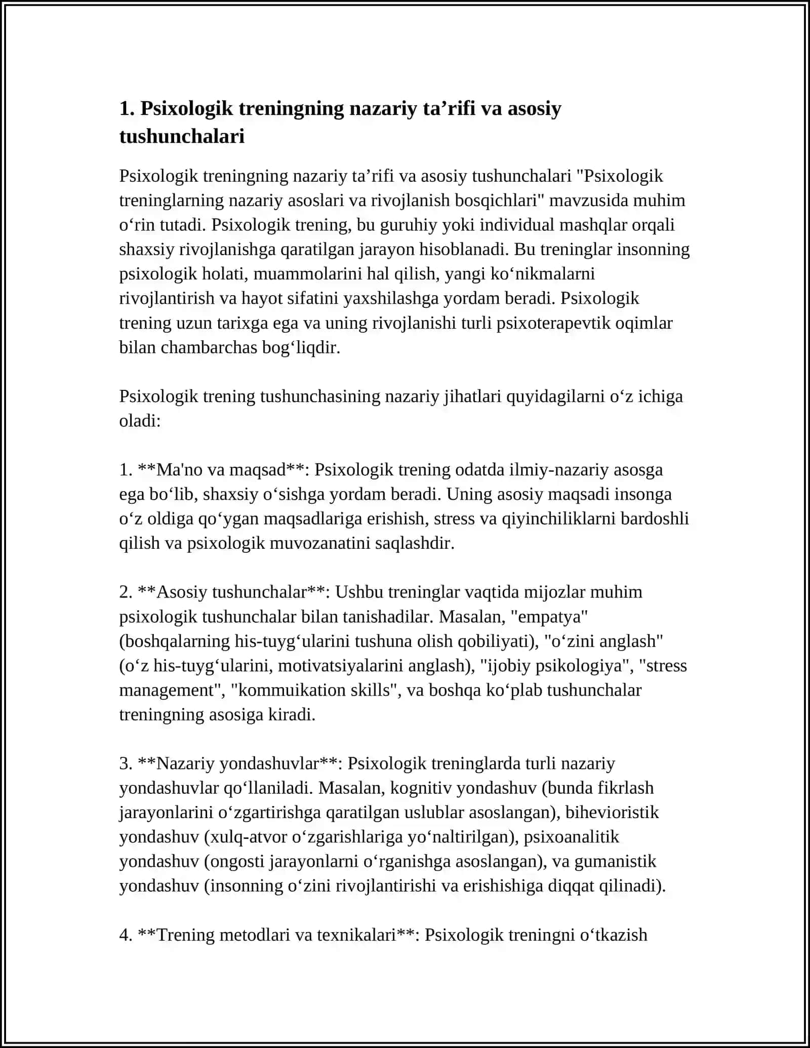 Psixologik treninglarning nazariy asoslari va rivojlanish bosqichlari 3