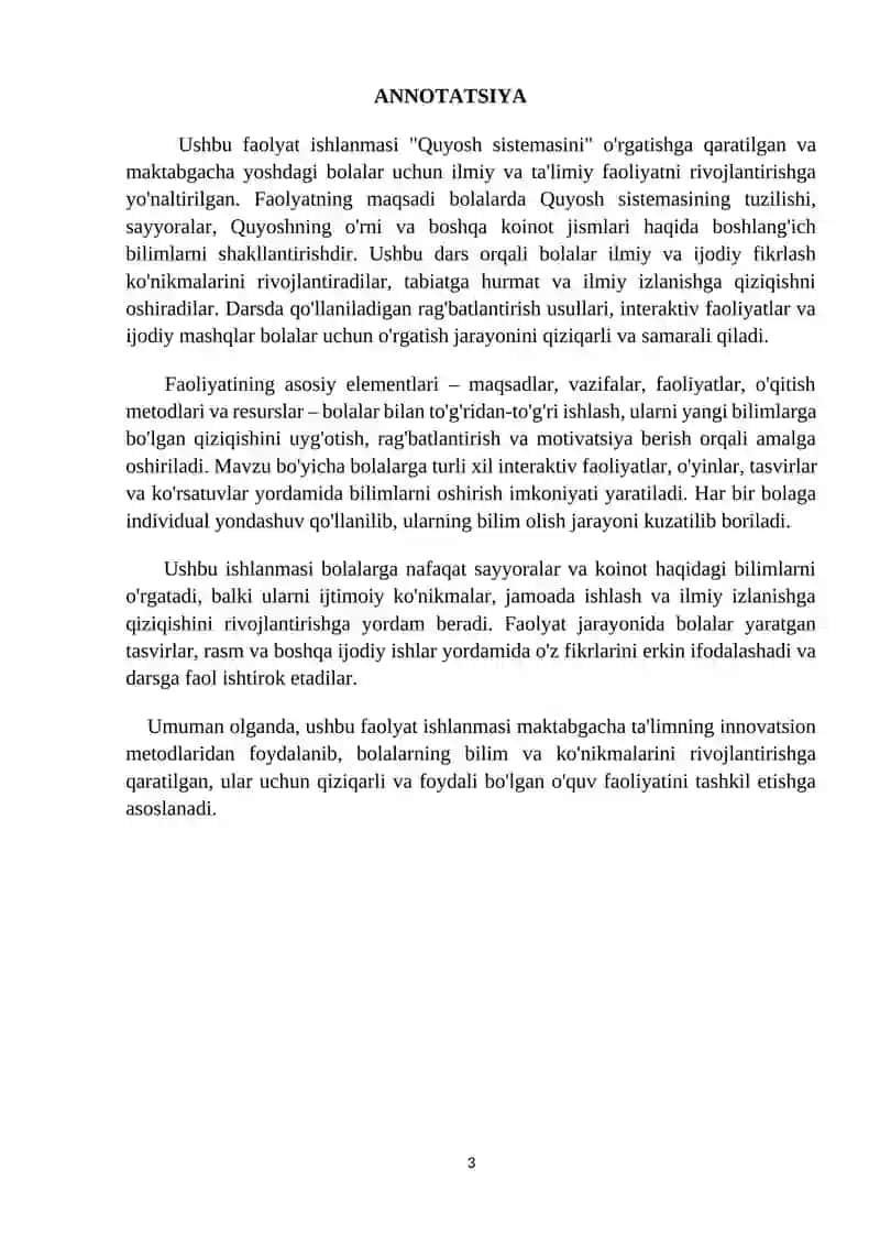 “Quyosh sistemasi”  hikoya. (katta guruh) Til va nutq markazi 3