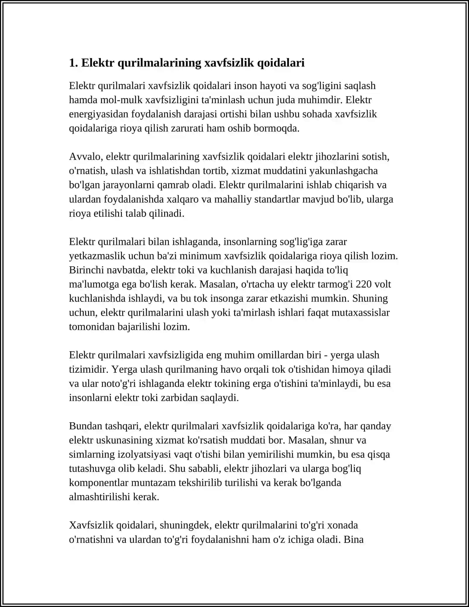 ELEKTR QURILMALARIGA XIZMAT KO’RSATISH VA TEXNIK XIZMAT KO’RSATISH TARTIBI 3