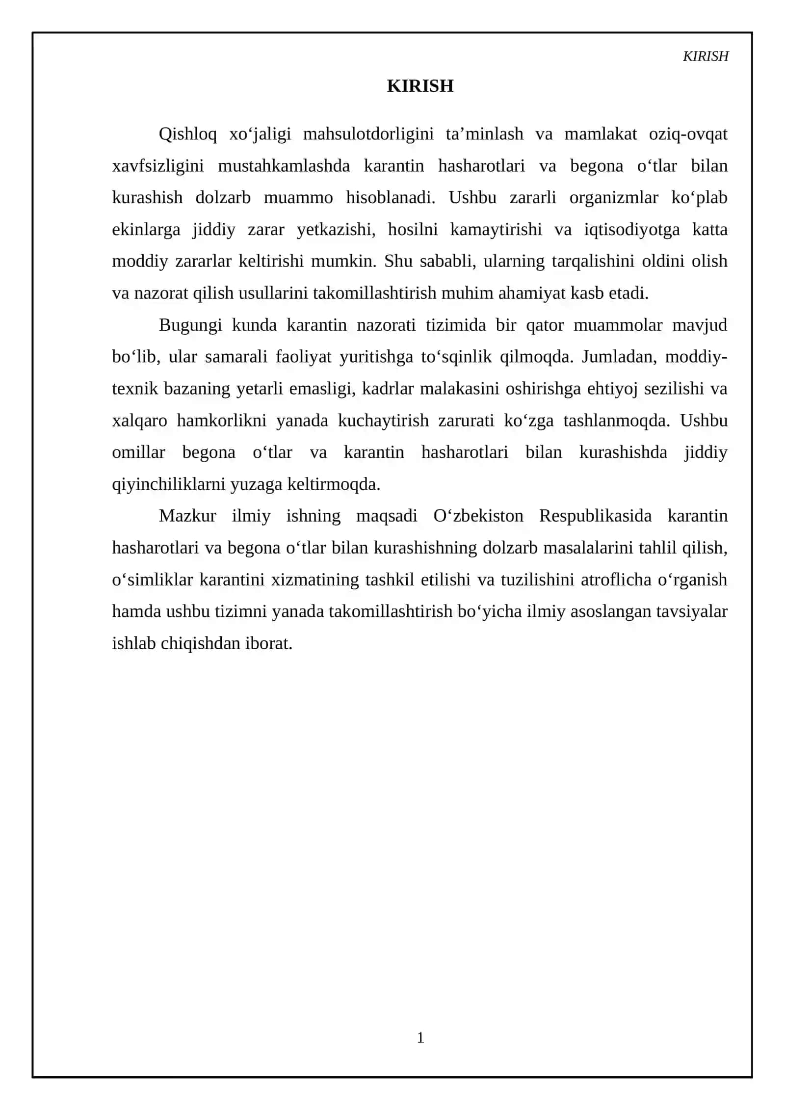 Karantin hasharotlar. Begona oʻtlar. Oʻsimliklar karantini hizmatining tashkil etilishi va tuzilishi 3
