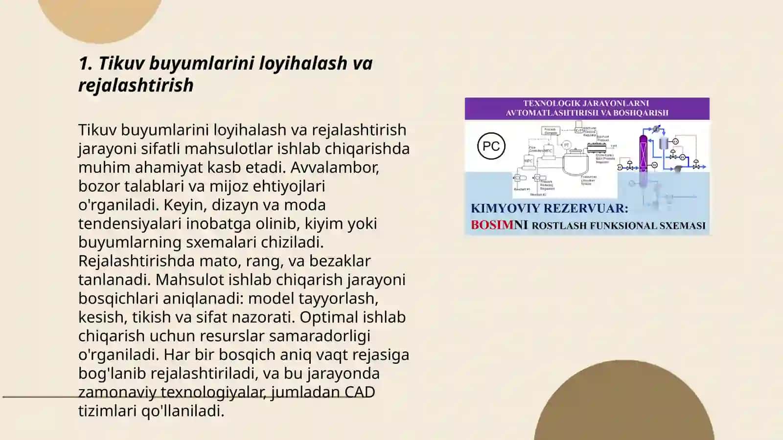 Tikuv buyumlarni ishlab chiqaradigan texnologik jarayonni loyihalash bosqichlari 3