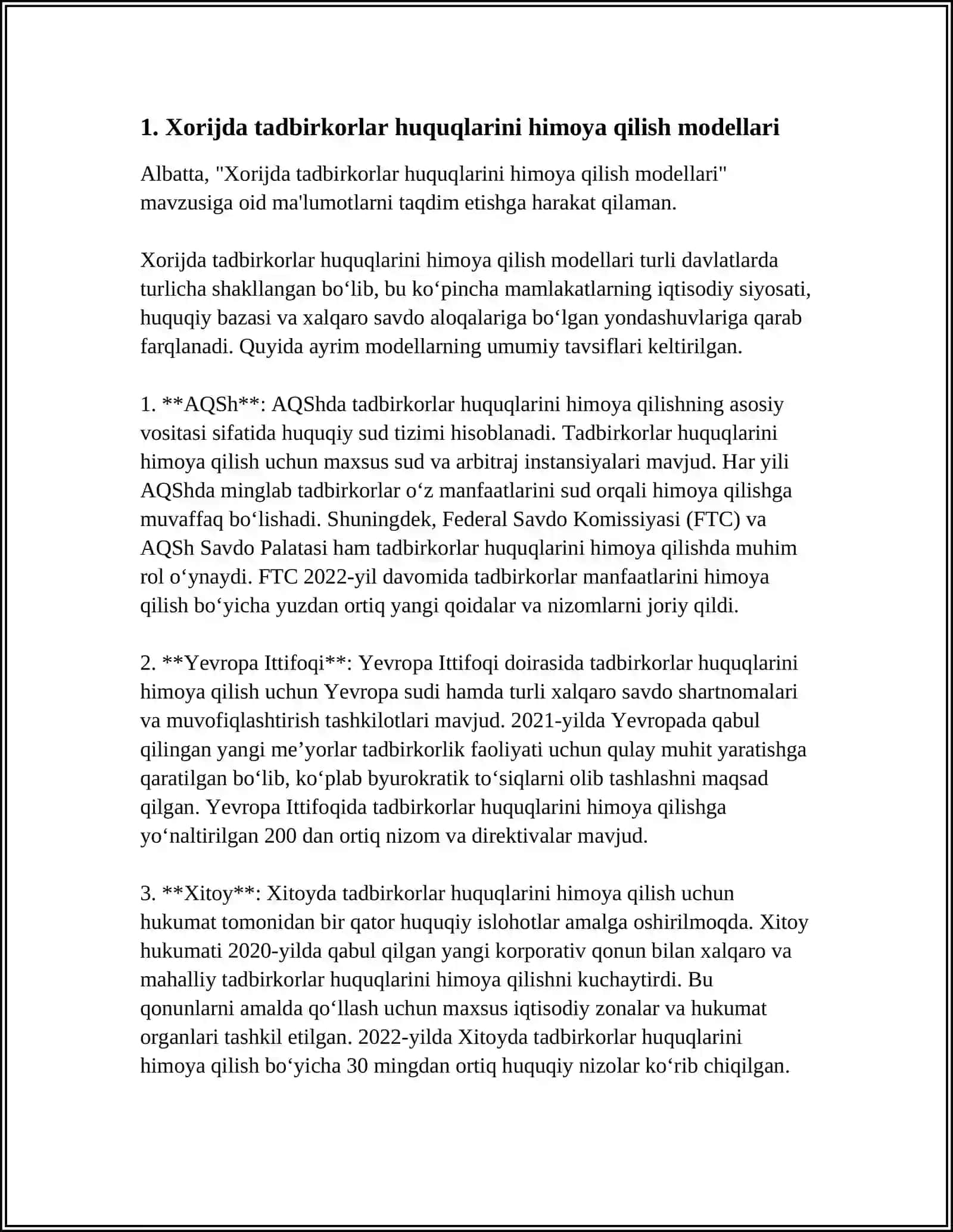 TADBIRKORLAR HUQUQLARINI HIMOYA QILISH BOʻYICHA XORIJ TAJRIBASI 3