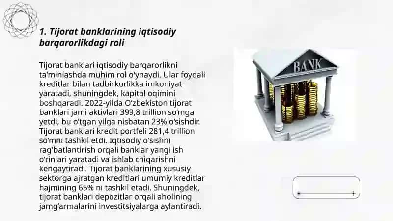Tijorat banklarining ijtimoiy-iqtisodiy rivojlanishidagi oʻrni 3