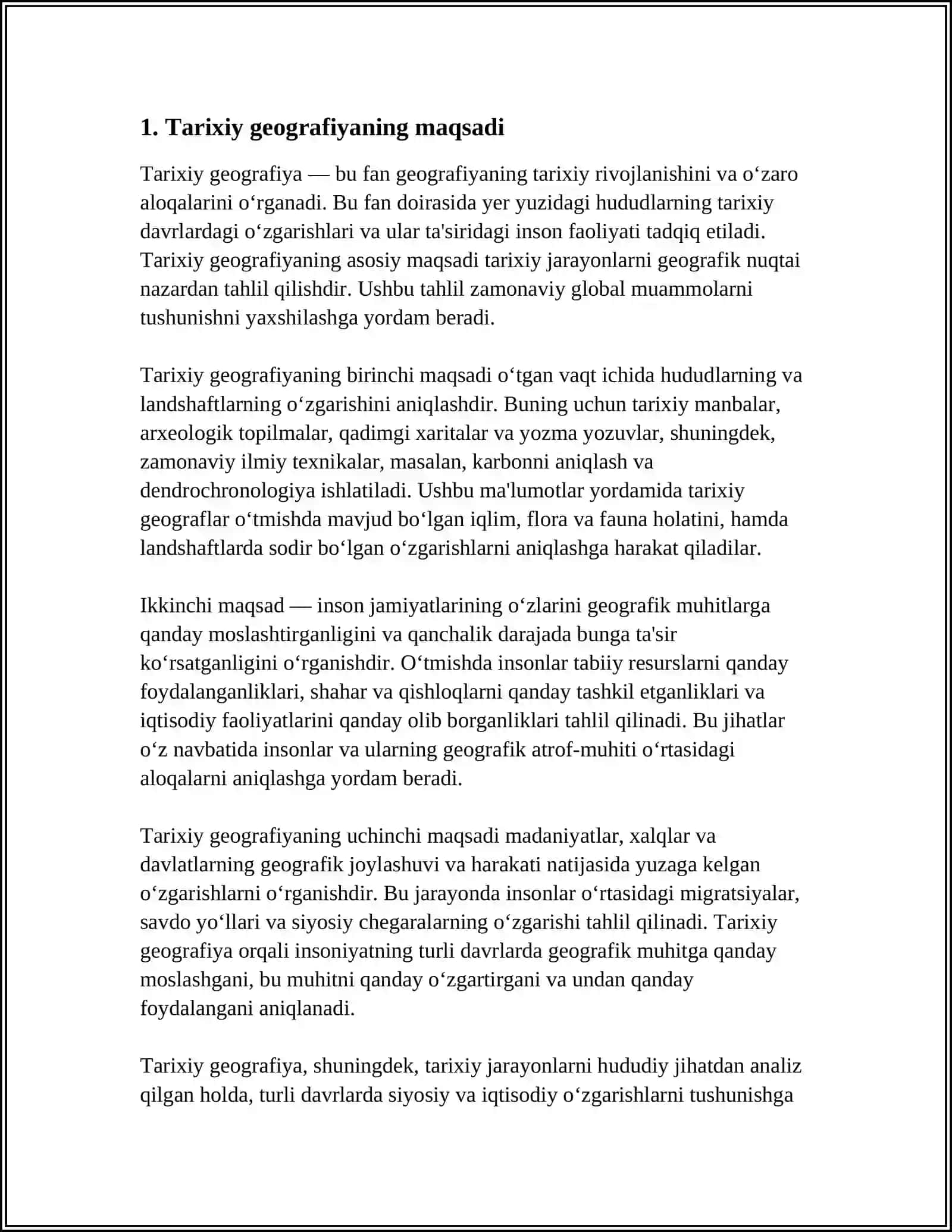TARIXIY GEOGRAFIYANING VAZIFALARI.TARIXIY GEOGRAFIYANING ASOSIY BO'LIMLARI 3