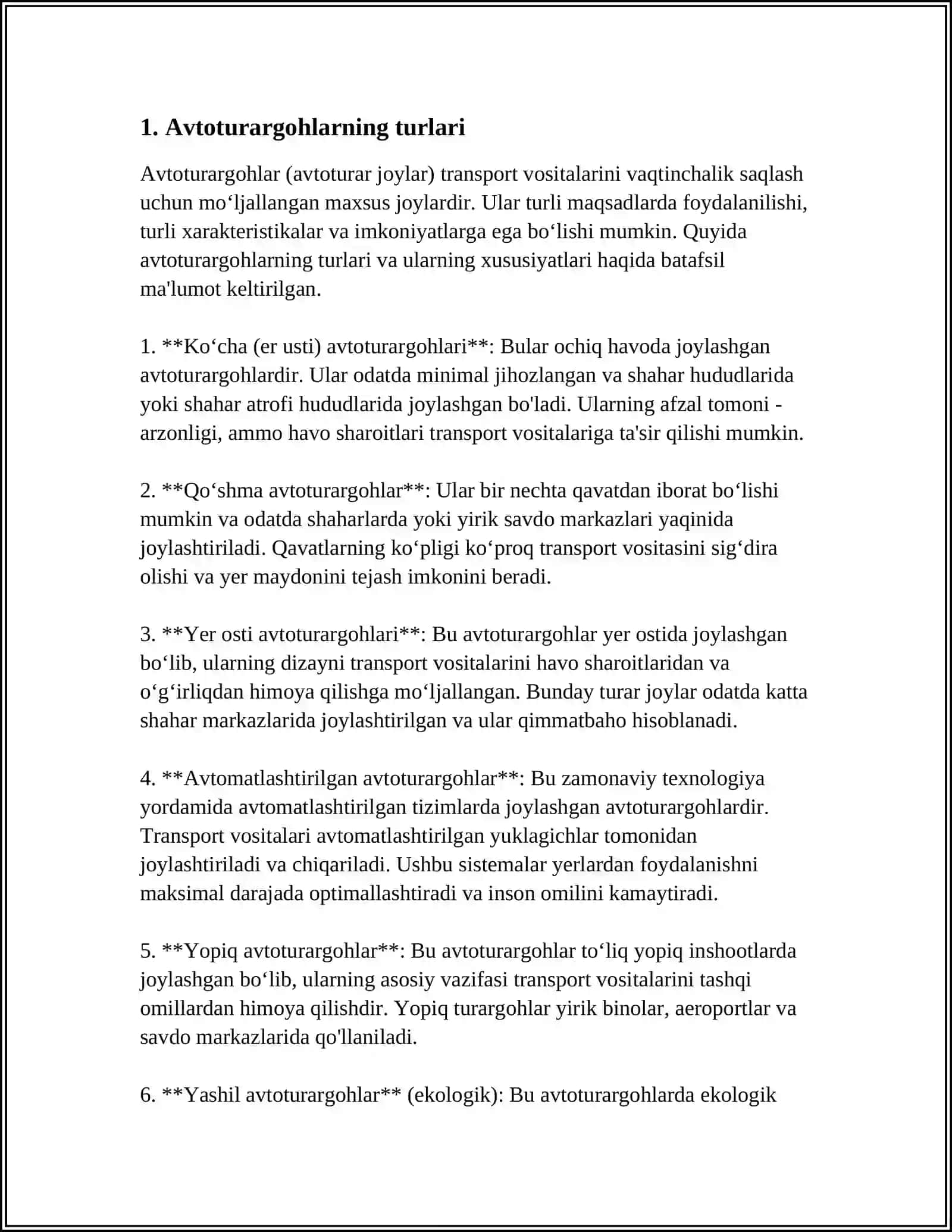 AVTOTURARGOHLAR VA ULARNING TURLARI 3