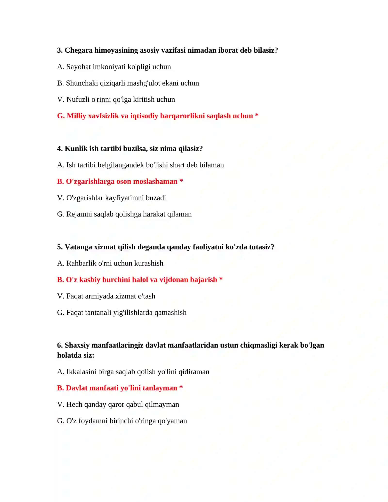 BOJXONA XIZMATI - SARALASH UCHUN PSIXOLOGIK TEST SAVOLLARI 3