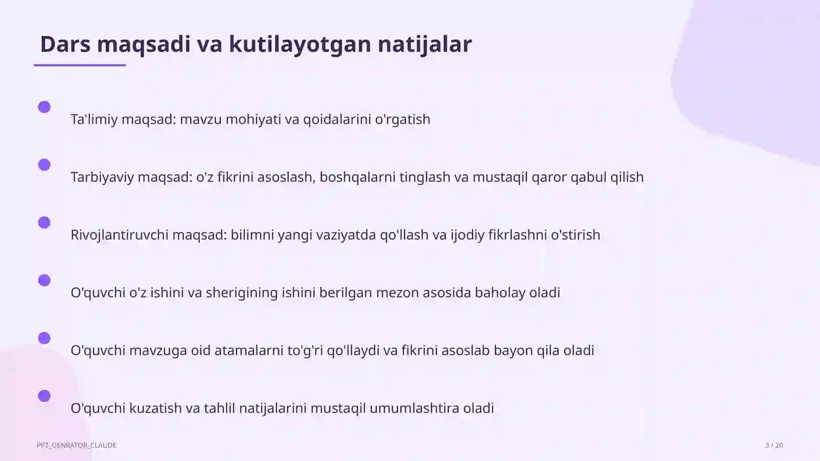 Dars refleksiyasi va o'z-o'zini tahlil 3