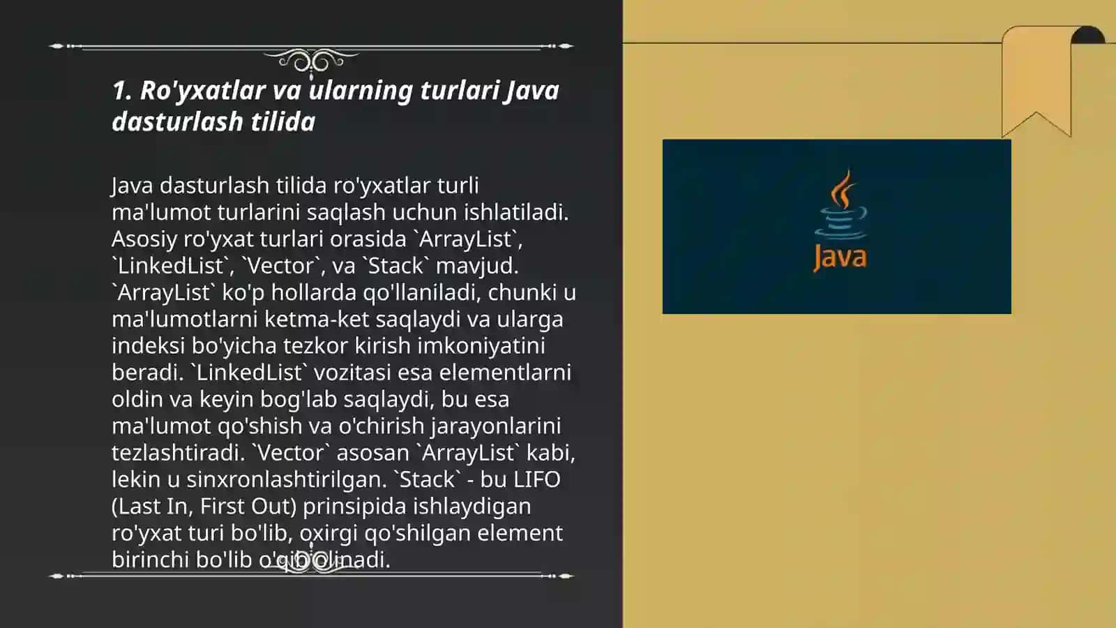 Ro'yxatlar va ularning turlari Java dasturlash tilida 3
