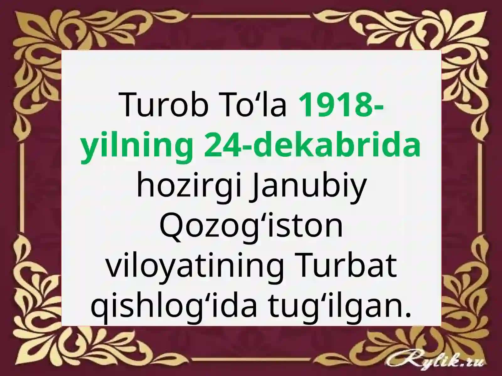 6-sinf Adabiyot fanidan Turob To'la hayoti va ijodi dars taqdimot 3