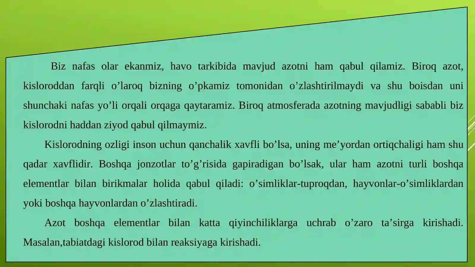 Azotning o’simliklar hayotida tutgan o’rni 3