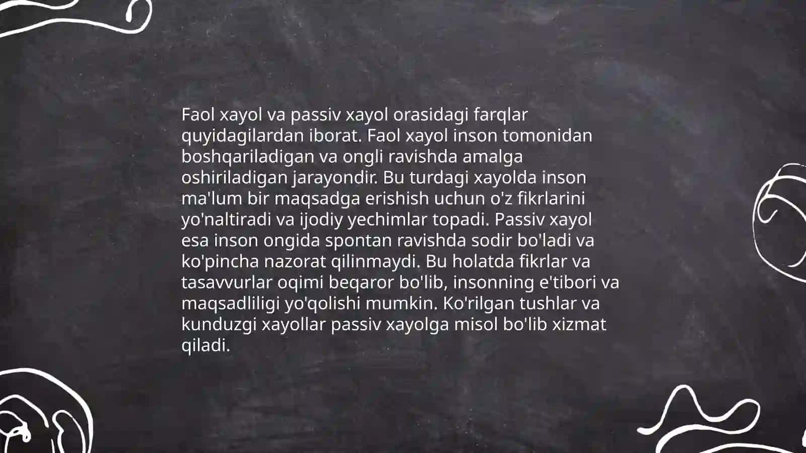 Aktiv va passiv xayol natijalari.Xayor turlari 3