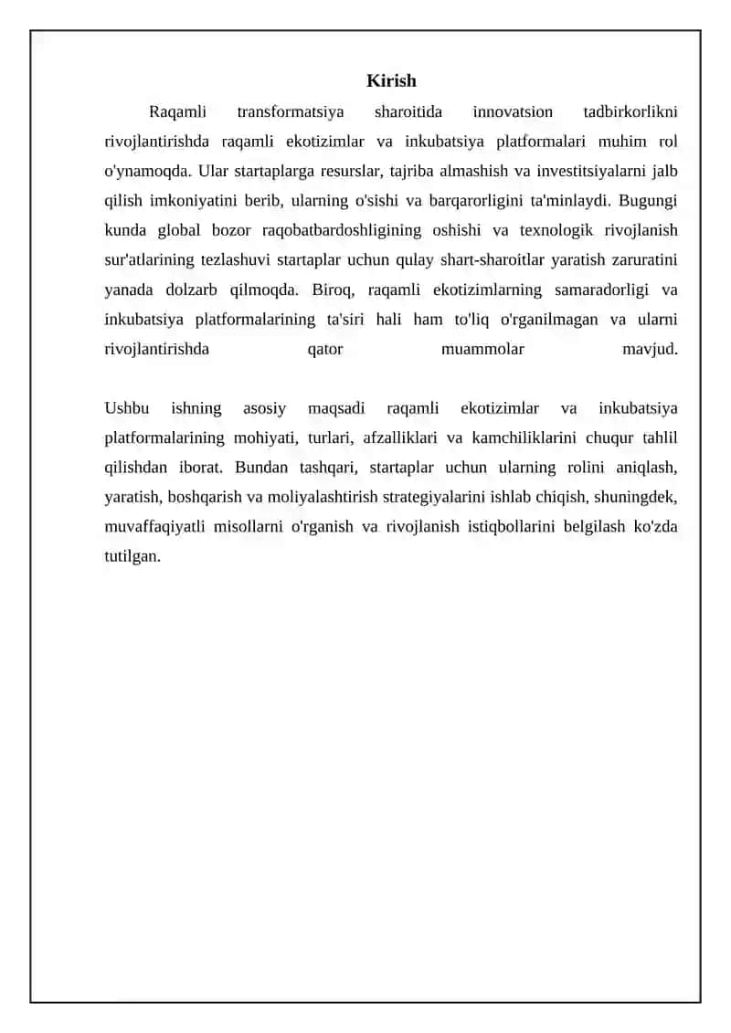 Startaplar uchun raqamli ekotizimlar va enkubatsiya platformalari 3
