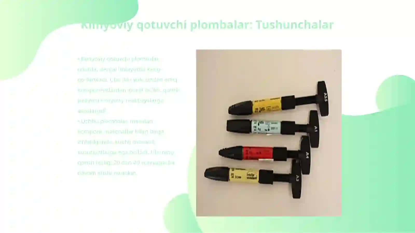 Kimyoviy qotuvchi va Nur yordamida qotuvchi kompozit plombalar 3