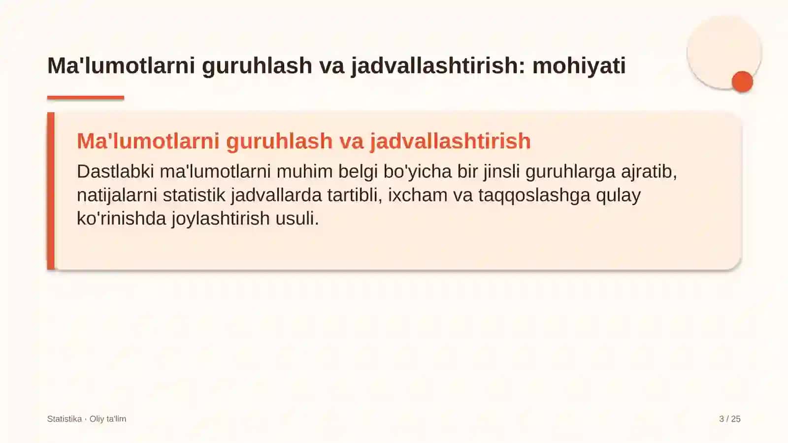 Dasturiy ta'minotni testlash sohasida ma'lumotlarni guruhlash va jadvallashtirish 3