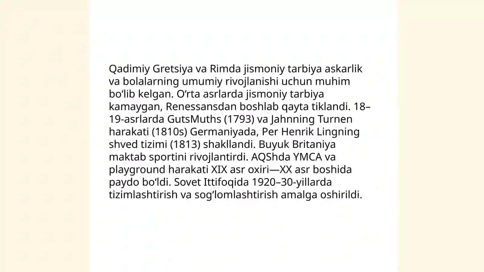Chet el mamlakatlarida bolalar uchun jismoniy tarbiya tizimlarining tarixiy rivojlanishi 3