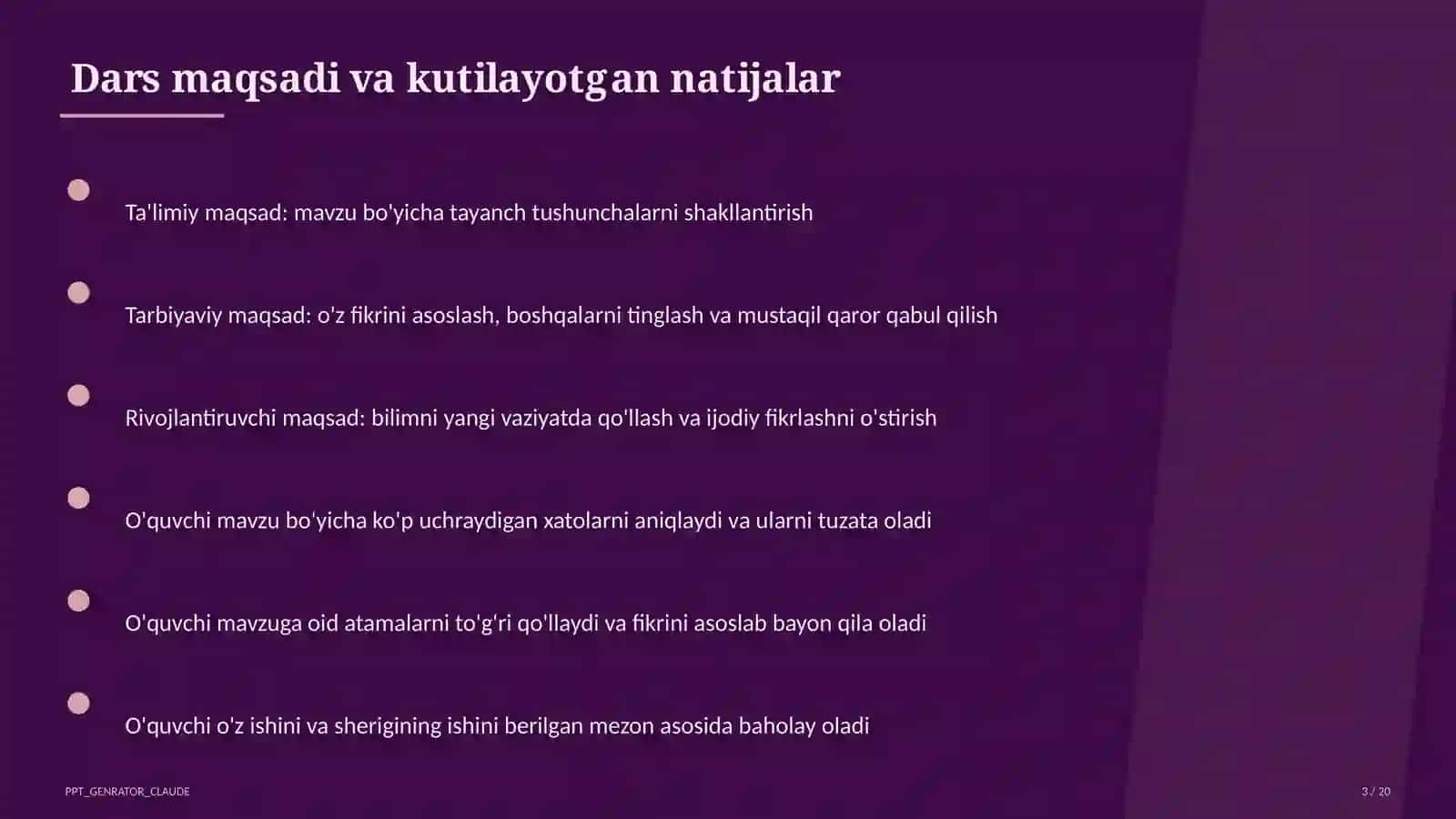 Sinf soati va tarbiyaviy tadbirlar (1–11) — ochiq dars uchun 3
