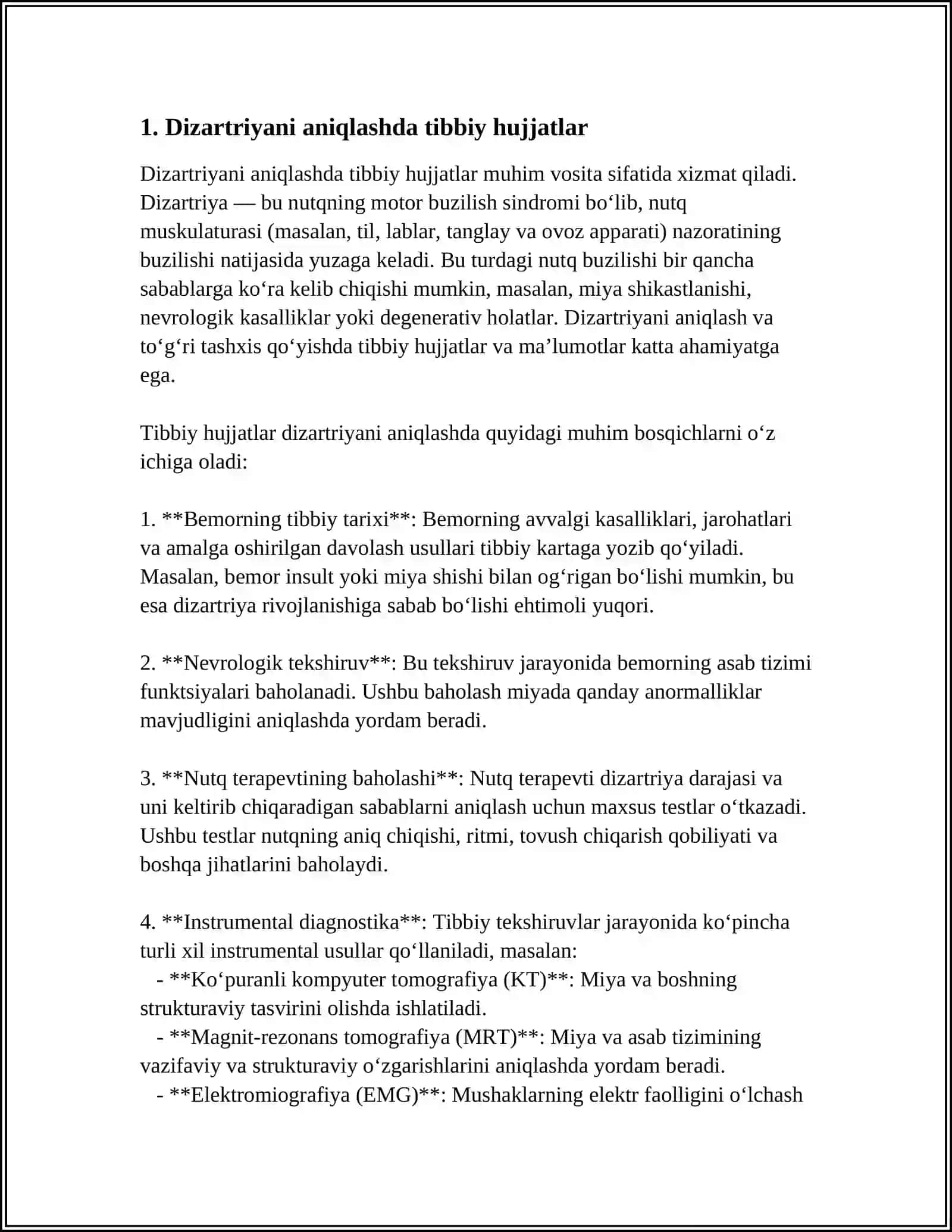DIZARTRIK BOLALARNING TIBBIY PEDAGOGIK HUJJATLARINI O‘RGANISH VA TAHLIL QILISH 3