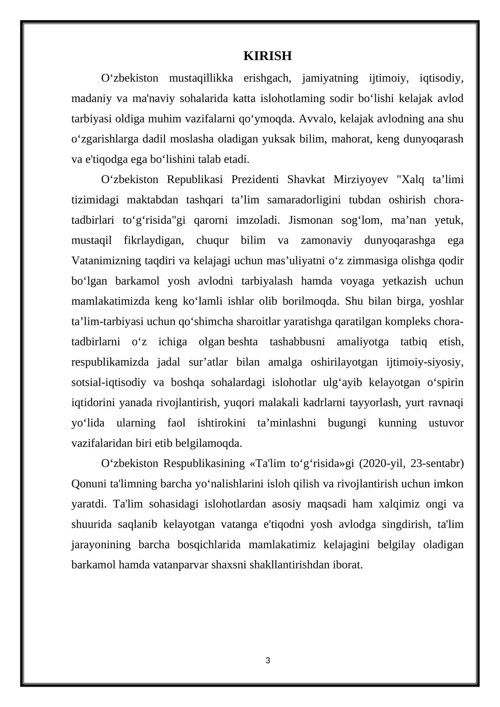 “YOSH AVLODDA VATANPARVARLIK TUYGʻUSINI SHAKLLANTIRISH ISHLANMA-LOYIHASI” 3