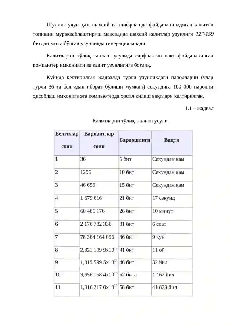 Матн маълумотларни ҳимоялаш усулларини тадқиқ этиш ва уларни калитларни тўлиқ танлаш усулига бардошлиги 3