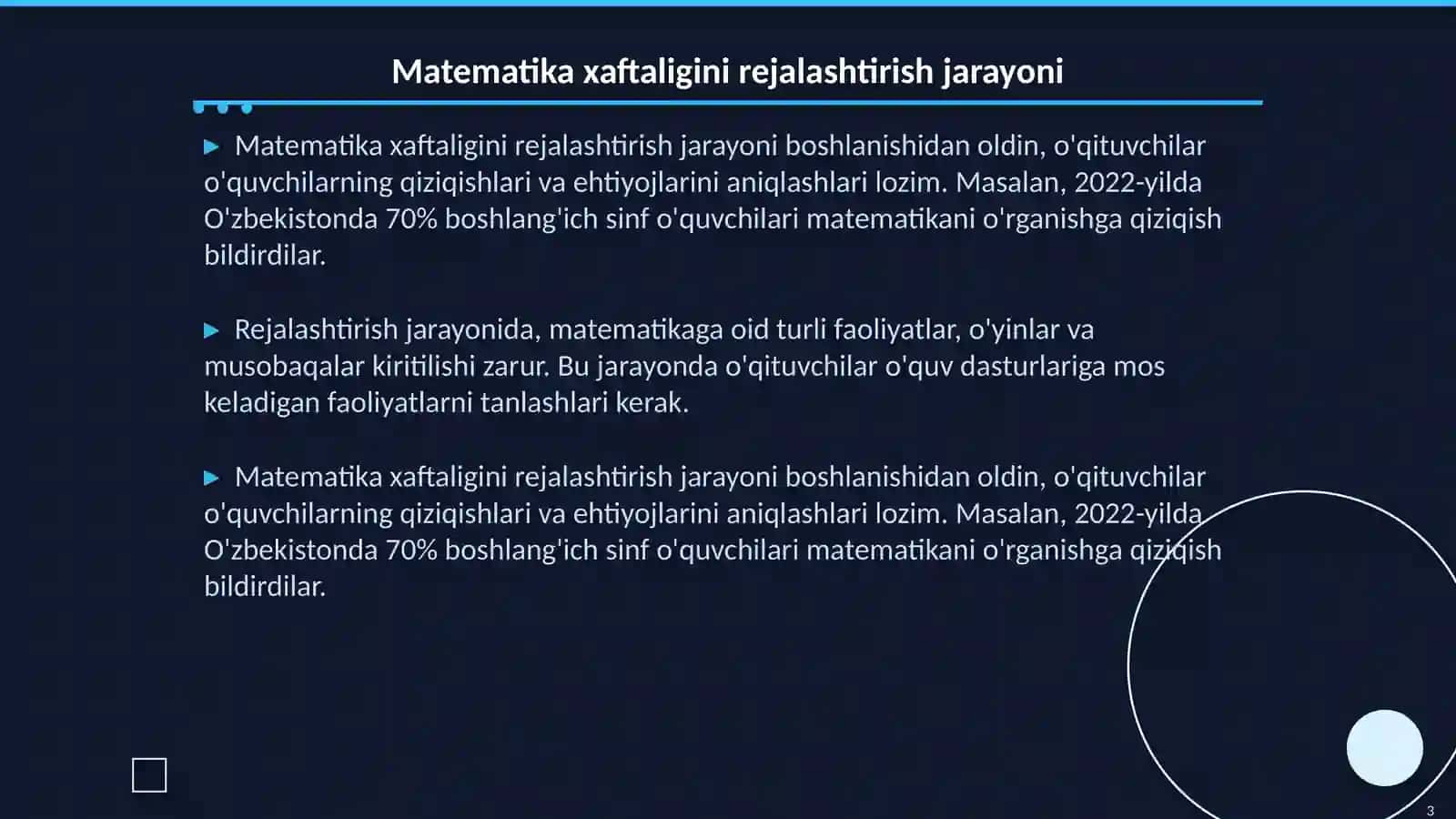 Boshlanğich sinflarda matematika xaftaligi 3