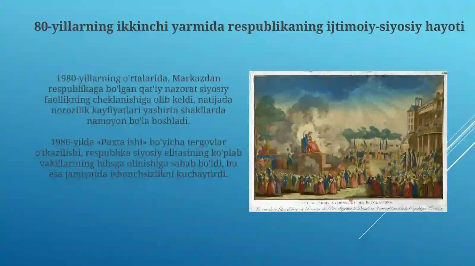 XX asrning 80-yillari ikkinchi yarmida respublikadagi ijtimoiy-siyosiy, iqtisodiy va ma'naviy hayot 3