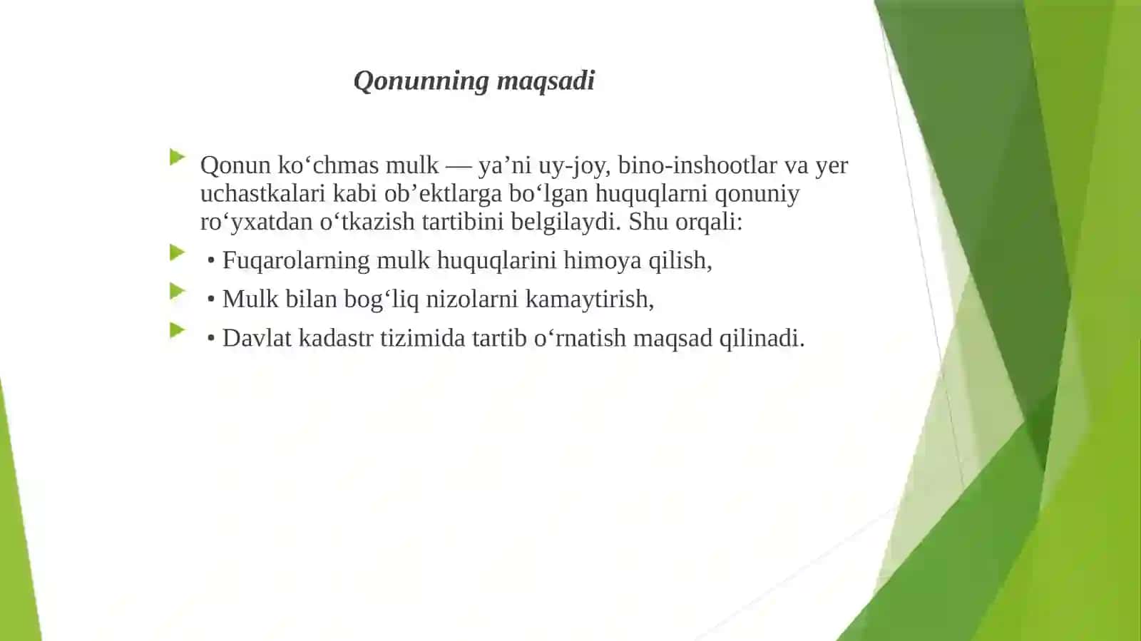 Ko’chmas mulkka doir normativ – huquqiy hujjatlar bilan tanishish (3) 3