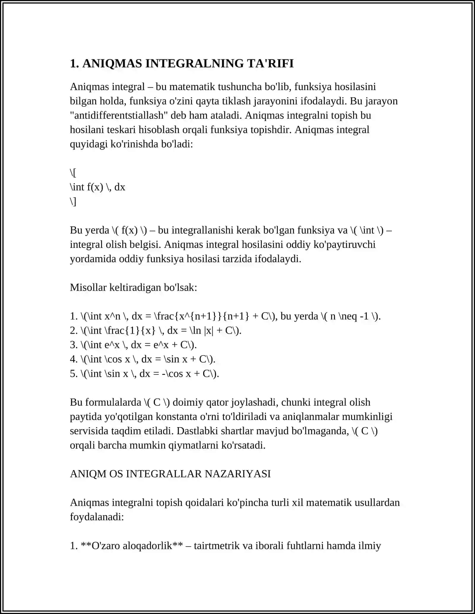 ANIQMAS INTEGRAL. ANIQMAS INTEGRAL JADVALI 3