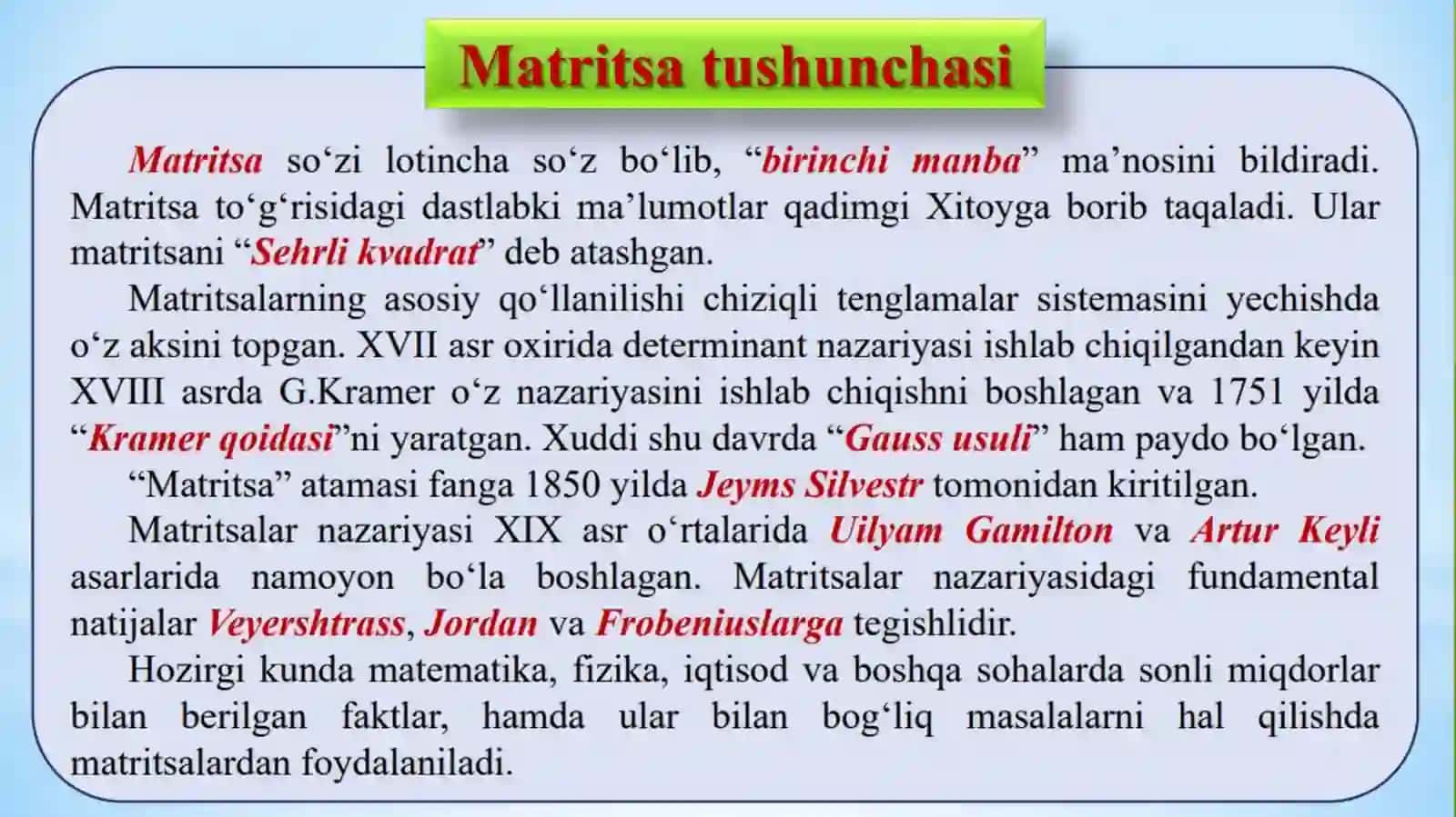 Matritsa va ular ustida amallar,teskari matritsa 3