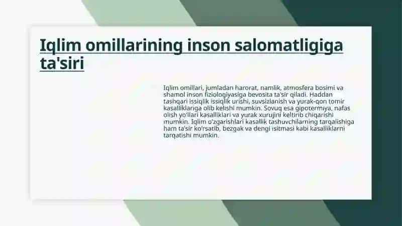 Iqlim va inson salomatligi. Quyosh radiatsiyasi va uning gigiyenik ahamiyati 3