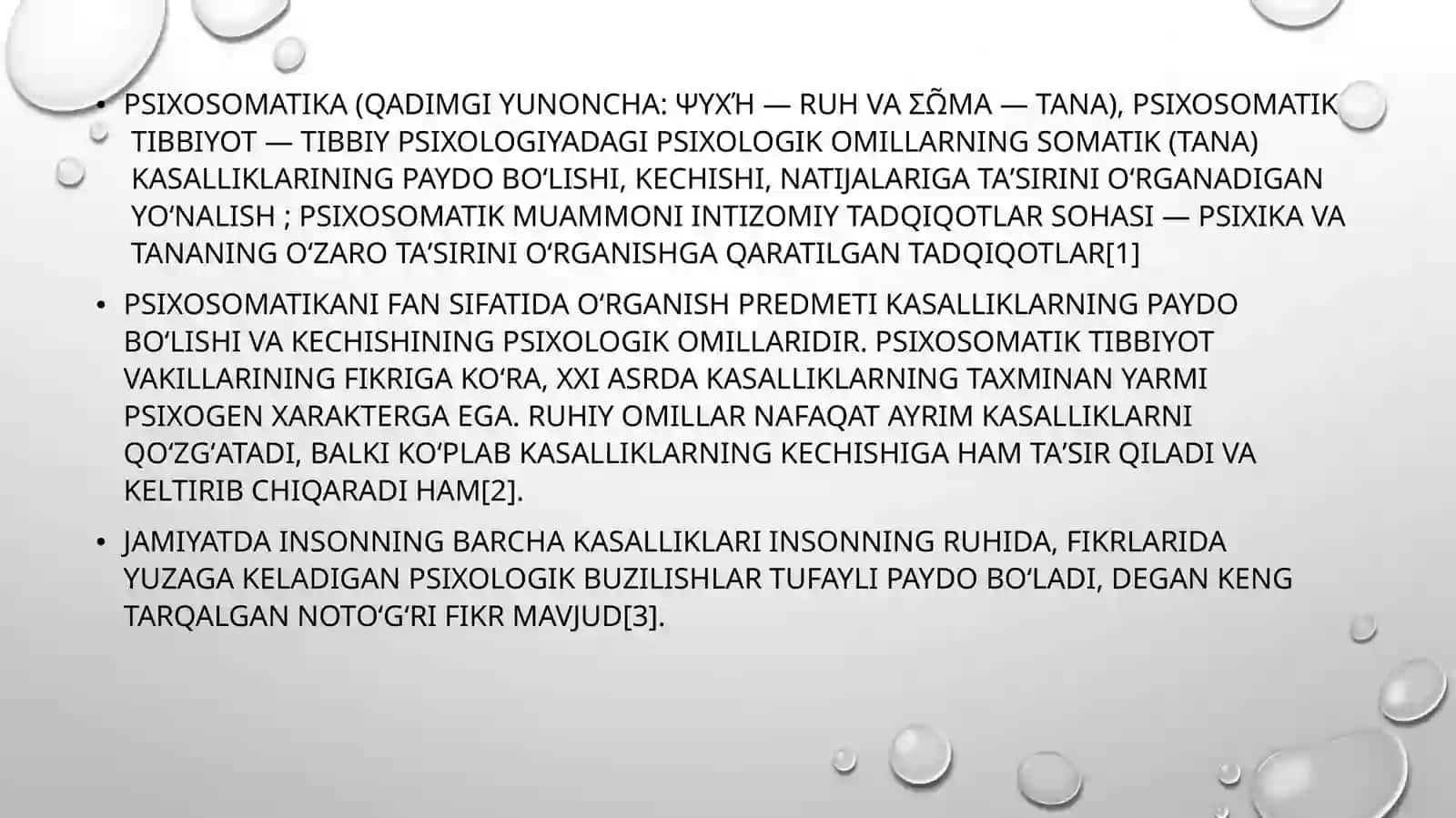 Psixosomatika (qadimgi yunoncha: ψυχή — ruh va σῶμα — tana) 3